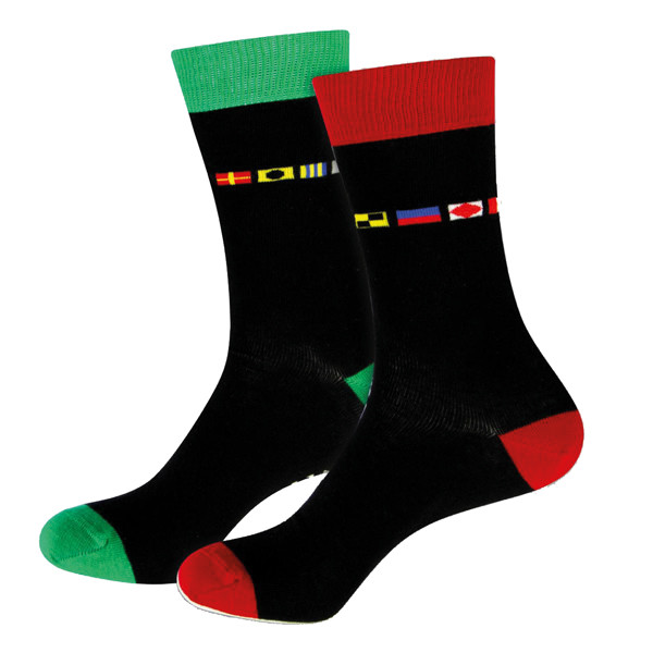 Maritime Socken mit Signalflaggen – rot/grün, One Size 39–47