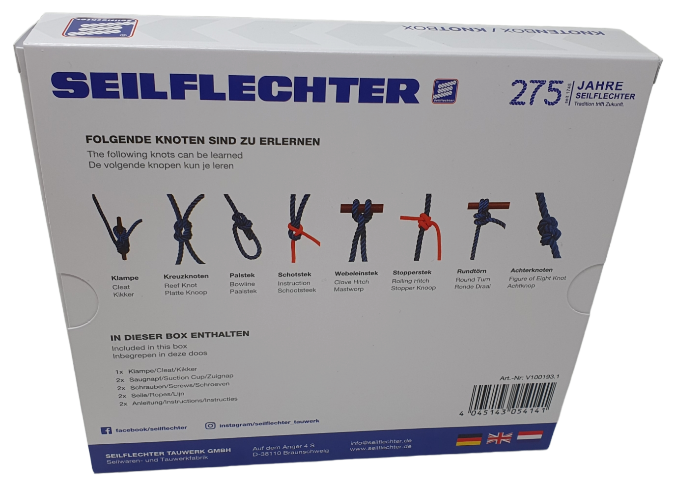 Seilflechter Knotenbox für Bootsprüfung