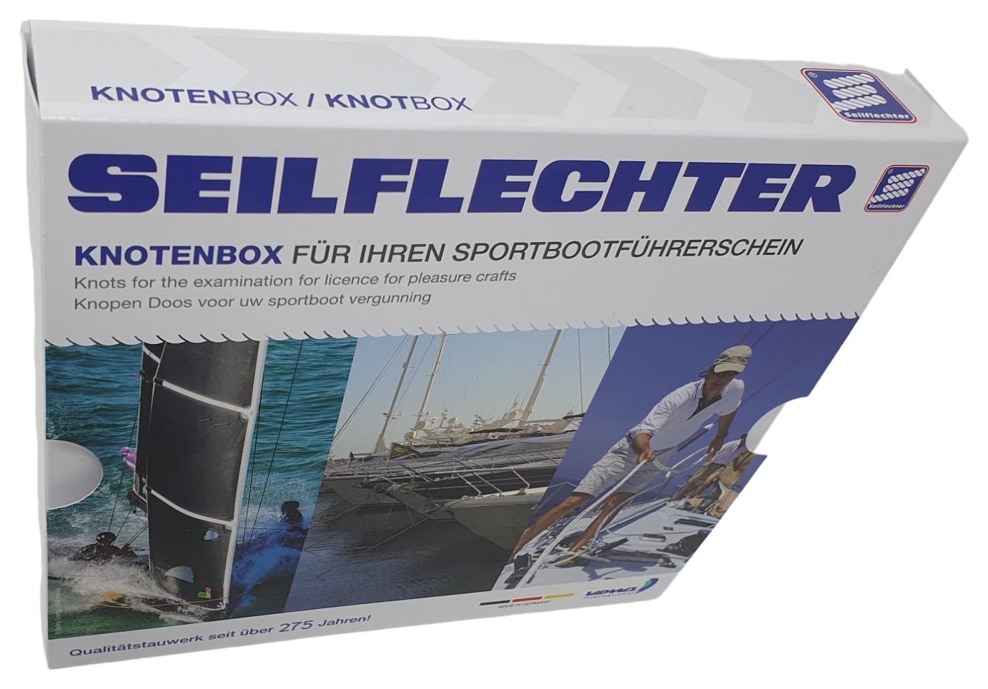 Seilflechter Knotenbox für Bootsprüfung