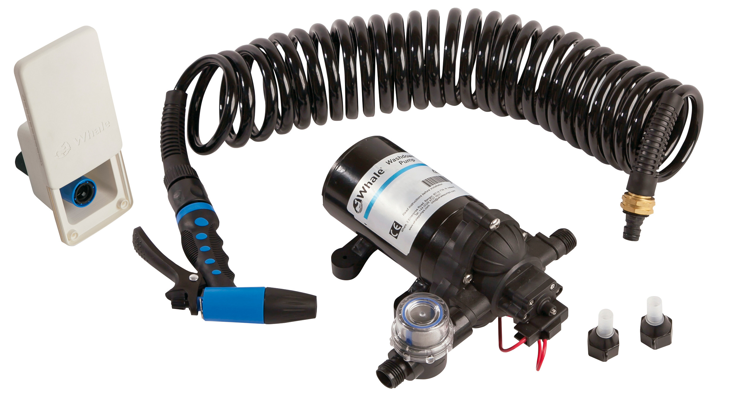 Whale Elite Hochdruck-Deckwaschpumpenset – 70 PSI/4,8 Bar, 7,6 m Spiralschlauch, Spritzpistole, 12V