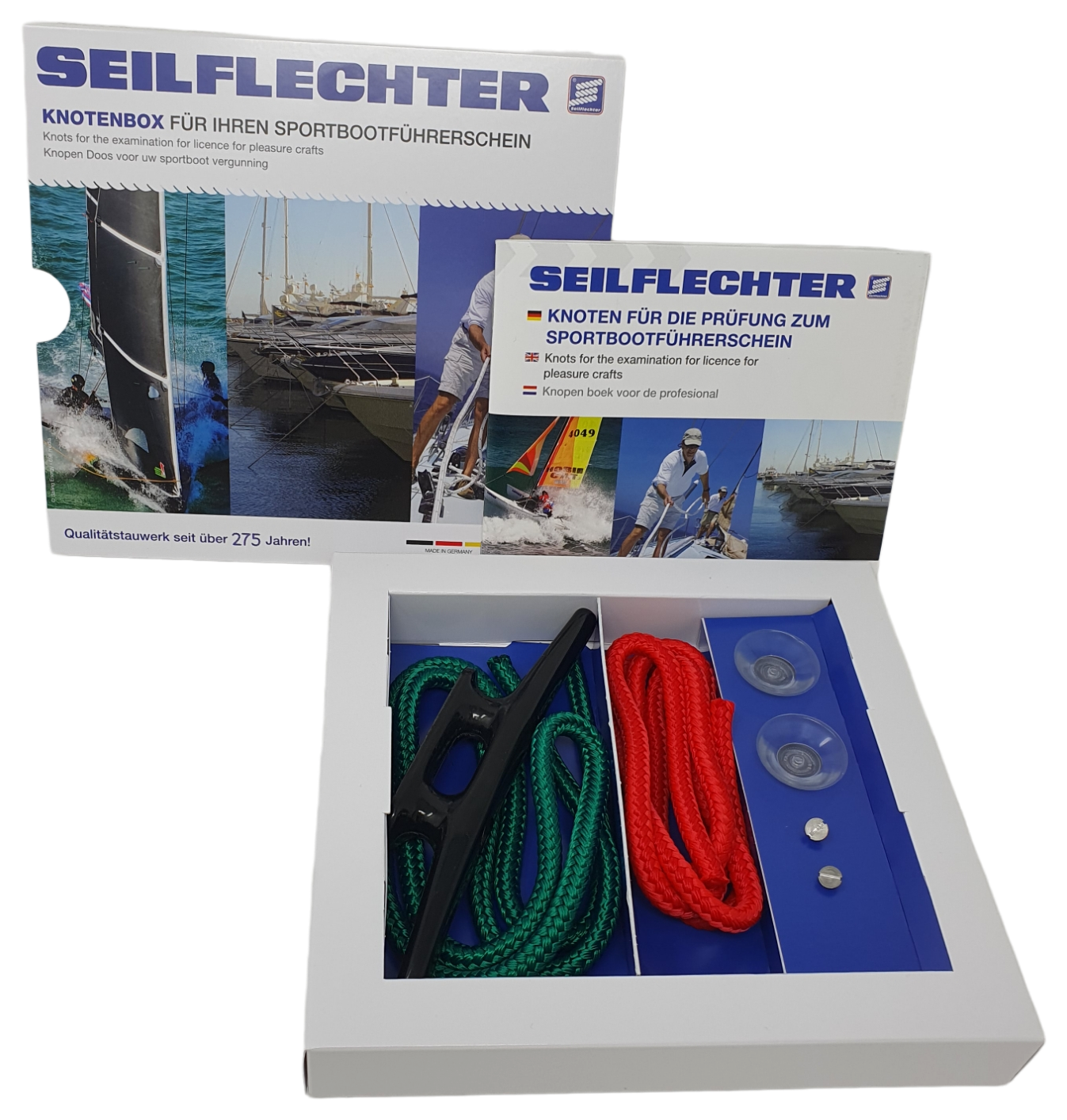 Seilflechter Knotenbox für Bootsprüfung