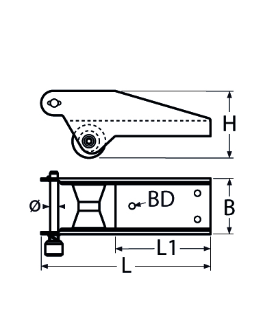 Ankerrolle Edelstahl A2 mit Querbolzen 250x60 mm