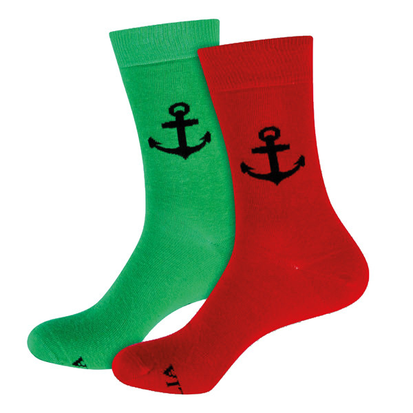 Maritime Socken mit Anker-Motiv – rot/grün