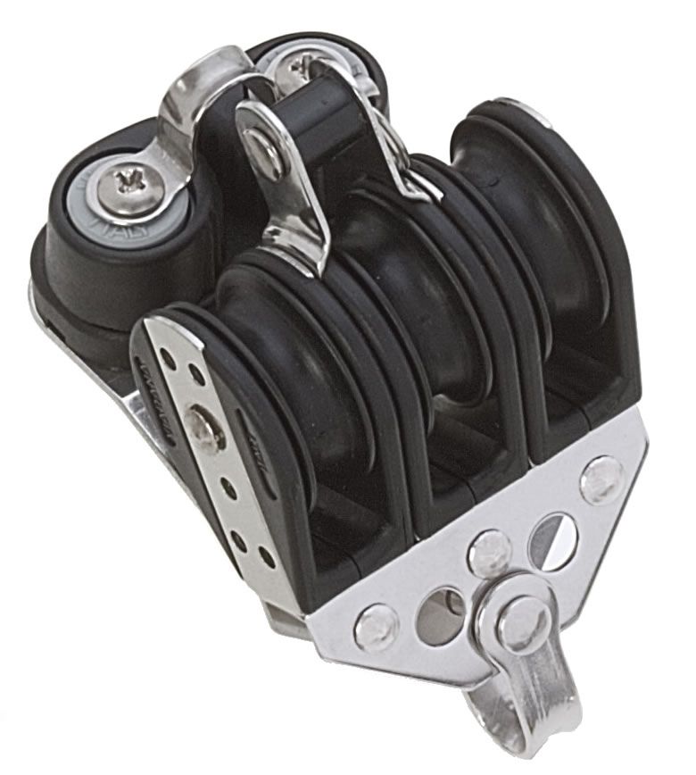 Seilflechter / Viadana Block Kugellager 22mm – 3 Rollen mit Schotklemme und Hundsfott für 6mm-Leine