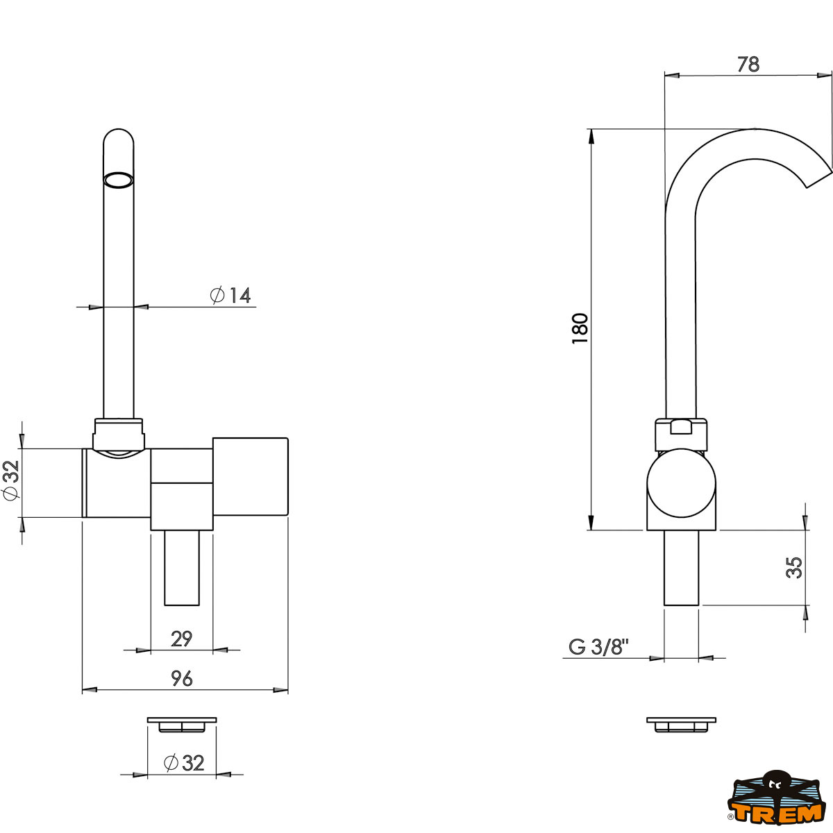 Trem Kompakter Einzelhahn mit kurzem Auslauf 80 mm
