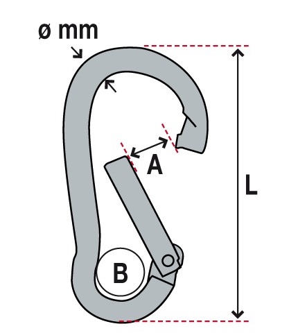 Kong Edelstahl-Feuerwehrkarabiner AISI 316 mit Auge und geradem Schnapper