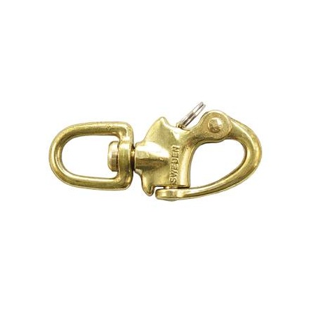 Schnappschäkel mit Wirbelauge – Messing, 95 mm, BRL 540 kg